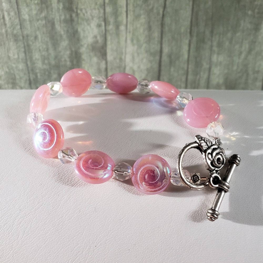 Czech Pink Swirl AB Bead Bracelet Custom